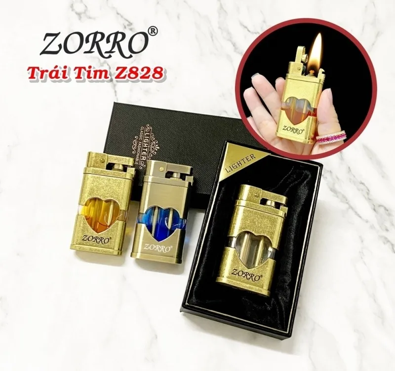 Bật lửa xăng lộ thiên Zorro Z828 hình trái tim, có hộp — ảnh sản phẩm 1