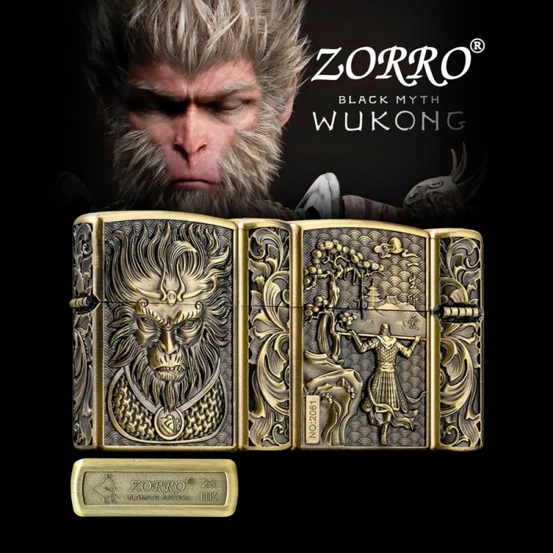 Bật lửa Zorro hình Wukong dập nổi 6 mặt, màu vàng, fullbox — ảnh sản phẩm 1