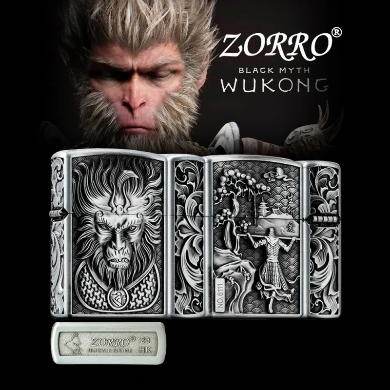 Bật lửa Zorro hình Wukong dập nổi 6 mặt, màu bạc, fullbox — ảnh sản phẩm 1